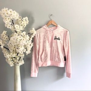 Crushed velvet baby pink Barbie cropped hoodie